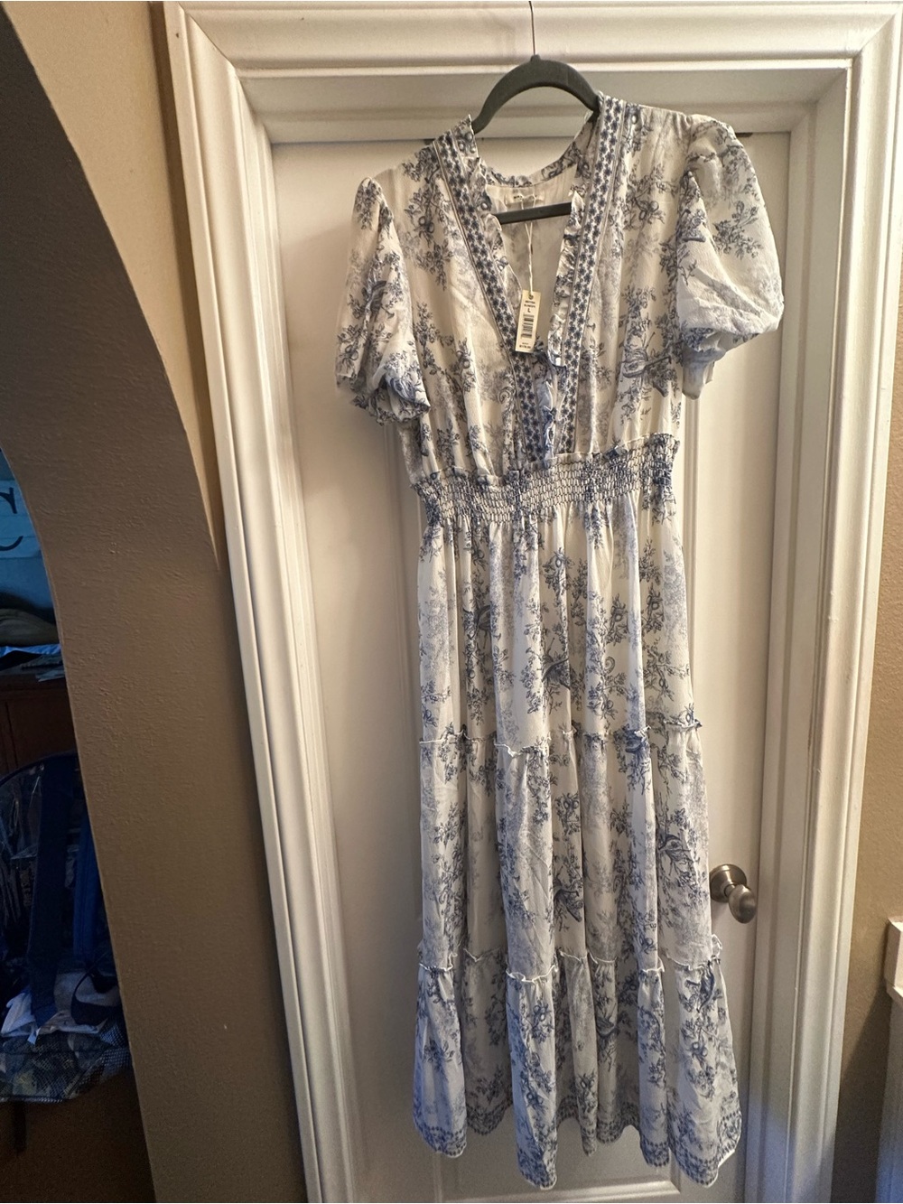 Max Studio White Maxi Dress with Blue Floral Print